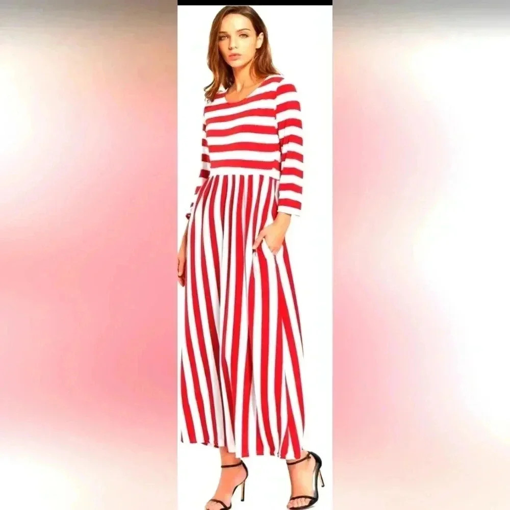 Women Casual Striped Long Sleeve Maxi Dresses Size XL NWOT